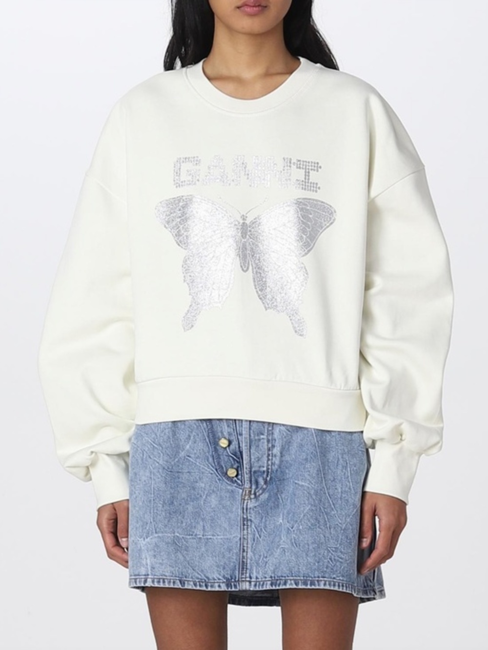 Ganni Butterfly Sweatshirt Crewneck in Off White Size Large